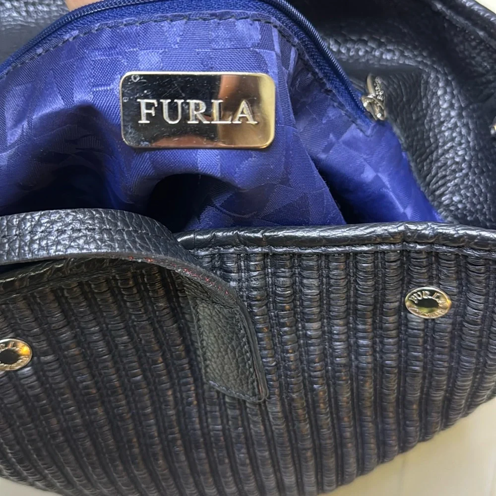 Furla Black and Silver Textured Tote‎ Bag